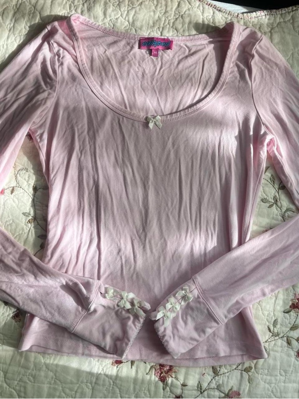 Edikted Light Pink Lolo Bow Long Sleeve Top with Bows - Picture 2 of 8